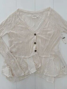 Anthropologie | NWT | Ivory Knit Cardigan with Lace Detail